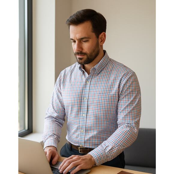 Saddlebred Men’s Classic Fit Button Down Shirt L Plaid Long Sleeve Casual Work - Picture 10 of 10